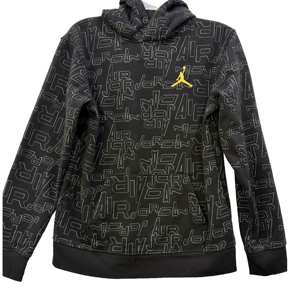 Youth XL Nike Jordan Air Take Flight Print Black‎ Golden Jumpman Fleece Hoodie